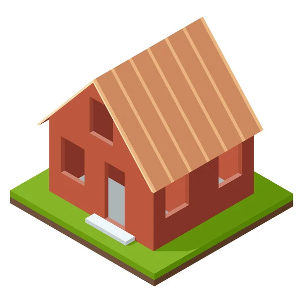 房屋建造等距阶段 现代建筑过程的可视化 屋顶安装阶段 — 图库矢量图片