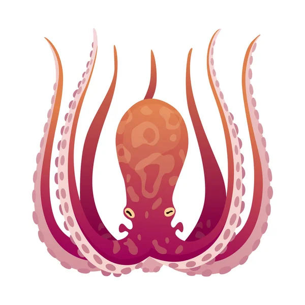 Octopus Cartoon Platte Karakter Met Sukkels Handen Aquatische Fauna Icoon — Stockvector