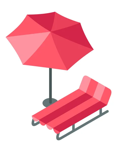 Isometrisches Gestaltungselement Für Außenbecken Kreative Liegestühle Und Sonnenschirm Sommerferienkonzept Vektor — Stockvektor