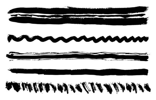 Textura Líneas Pinceladas Grunge Tinta Negra Rayas Tinta Pintadas Elementos — Vector de stock