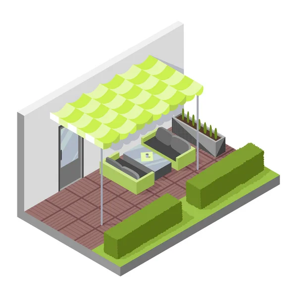 Cour Intérieure Composition Isométrique Avec Patio Maison Avec Terrasse Privée — Image vectorielle