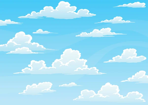 Chmurne Niebo Kreskówki Tle Jasnoniebieskie Niebo Dzienne Białymi Puszystymi Chmurami — Wektor stockowy
