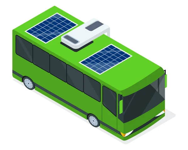 Transporte Ecológico Eléctrico Isométrico Autobús Público Ciudad Estación Carga Vehículos — Vector de stock