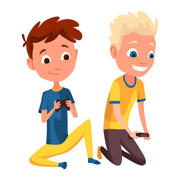 Παιδιά Βιντεοπαιχνιδιών Αγόρια Που Παίζουν Παιχνίδια Στο Χειριστήριο Στην Κονσόλα — Διανυσματικό Αρχείο