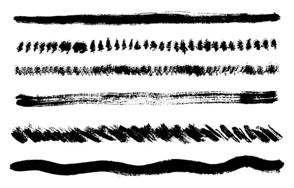 Linien Textur Schwarze Tinte Grunge Pinselstriche Bemalte Tintenstreifen Gestaltungselemente Vektorillustration — Stockvektor