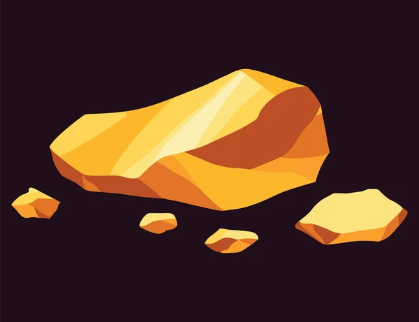 金鉱山のナゲット 貴重な鉱石採掘物 黄金のゲームUi石キット 黒に隔離された漫画の宝琥珀岩 多角形の岩 黄色の金属のベクトルアイコン — ストックベクタ