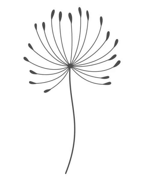 Dandelion Flower Black Linear Style Nature Floral Hand Drawn Stylized — Stockový vektor