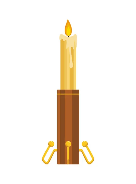 Candlestick Vintage Candelabrum Burning Wax Candle Flame Elegant Old Fashioned — Stock Vector