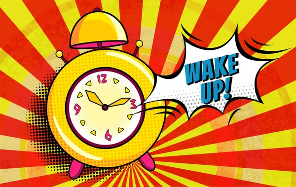 Comic Alarm Clock Pop Art Colorful Dynamic Cartoonish Icon Retro — 图库矢量图片