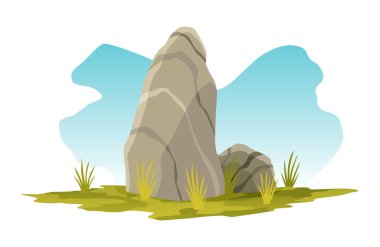 Kaya taşı. Dağın enkazı. Çizgi film taşı ve oyun için renk arkaplanındaki düz stil elementler. Flagstone kayalık vektör çizimi.