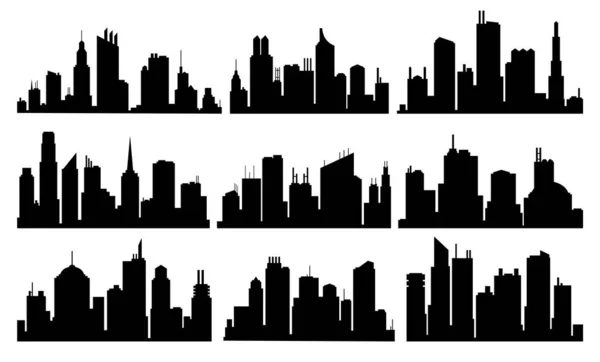 Vector City Silhouette Collection Modern Urban Landscapes High Buildings Windows — Stock Vector