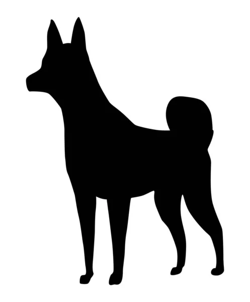 Hundesilhouette Husky Oder Basenji Rasse Seitenansicht Haustierstand Symbol Schwarzer Farbe — Stockvektor