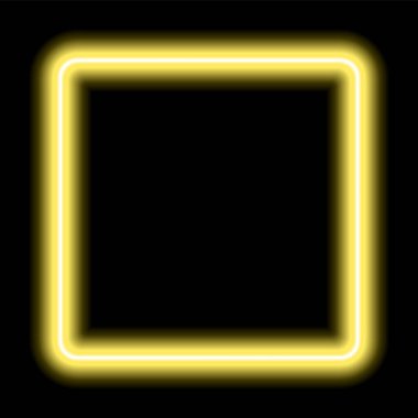 Parlak neon çerçeve. Aydınlatılmış geometrik şekil. Kare şeklinde imzalayın, şablon tasarım elementi. Parlak çok renkli dikdörtgen ve içi boş boşluk.