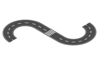 Otoyol kenti haritası oluşturmak için Isometric yol elemanı. Yolun asfalt parçası ve eğri ile rota.