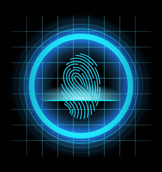 stock vector Fingerprint identification. Futuristic technology. Scan fingerprint, security or identification system concept, vector illustration. Biometric data design. Security system of thumb lines.