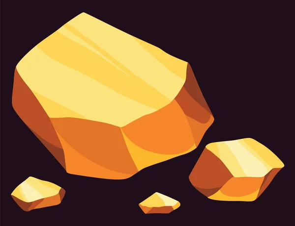 Nuggets Mină Aur Obiect Minereu Preţios Joc Aur Kit Piatră — Vector de stoc