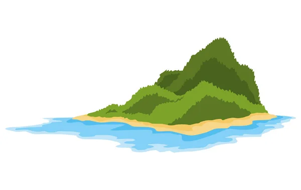 Тропический Остров Зелеными Деревьями Океане Необитаемый Остров Пляжем Окруженный Морской — стоковый вектор