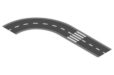 Otoyol kenti haritası oluşturmak için Isometric yol elemanı. Yolun asfalt parçası ve eğri ile rota.