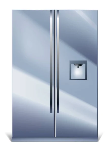 灰色垂直冰箱保存食物 有两扇门的银冰箱 产品储存用现代冷却器 — 图库矢量图片