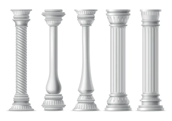 Antique Columns Realistic Icon Set Classic Stone Pillars Roman Greece — Stock Vector