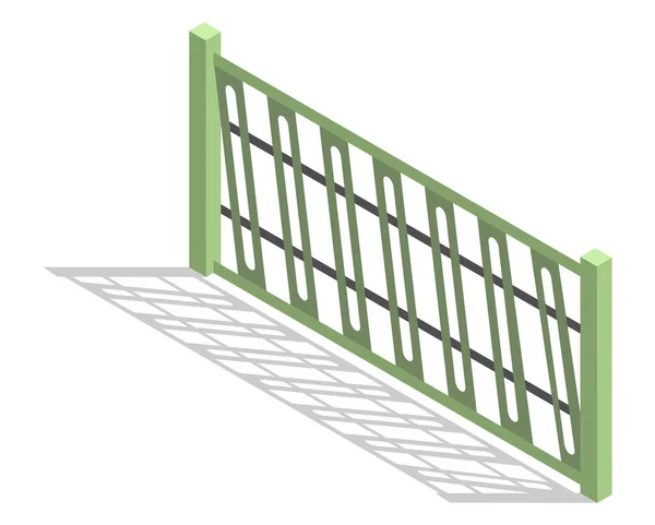 等距栅栏图标 城市房地产边界要素 跨栏的森林和钢铁材料 游戏环境 应用或网页设计 — 图库矢量图片