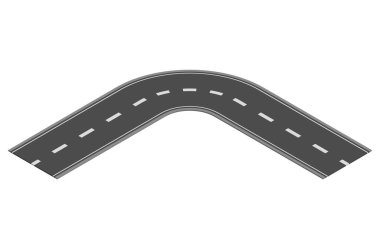 Otoyol kenti haritası oluşturmak için Isometric yol elemanı. Yolun asfalt parçası ve eğri ile rota.