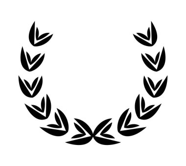 Antika defne çelengi. Siyah siluet dairesel tabela bir ödül başarısını simgeliyor. Müjde, asalet, amblem. Laurel çelenk ödülü, kazanmak, ödül ya da zafer.