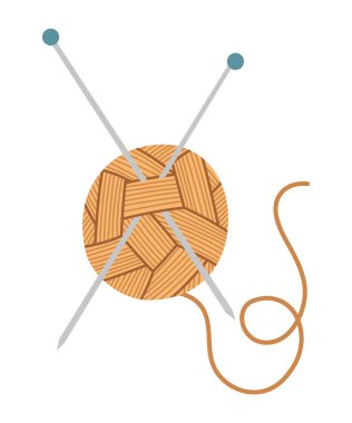 Örgü örmek için bir alet. Örgü ve iğneler için yün yumağı. El işi aletlerinin işareti ya da sembolü. El yapımı el işi hobisi..