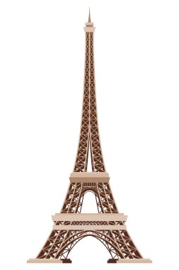 Eyfel Kulesi vektör simgesi. Dünyaca ünlü Fransa turizm sembolü. Beyaz arka planda izole edilmiş uluslararası mimari anıt. Yüksek kalite rozet.