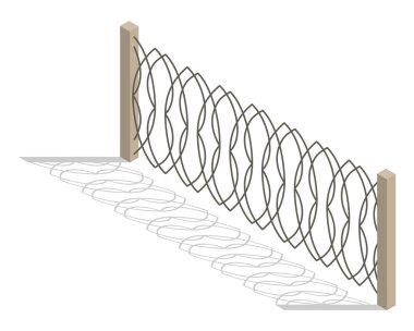 Isometric fence icon. Urban real estate boundary element. Spans fences of steel or iron materials. For gaming environment, app or web design.