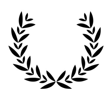 Antika defne çelengi. Siyah siluet dairesel tabela bir ödül başarısını simgeliyor. Müjde, asalet, amblem. Laurel çelenk ödülü, kazanmak, ödül ya da zafer.