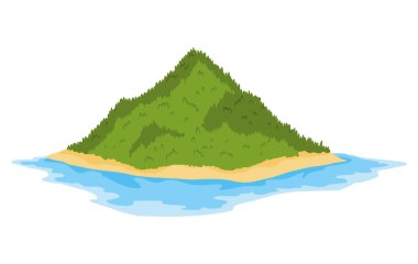 Okyanusta yeşil ağaçları olan tropik bir ada. Deniz suyuyla çevrili ıssız bir ada. Boş arazi ve insan yok. Tatil ya da yaz tatili için egzotik doğal manzara.