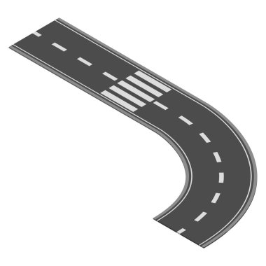 Otoyol kenti haritası oluşturmak için Isometric yol elemanı. Yolun asfalt parçası ve eğri ile rota.