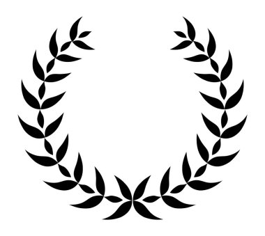 Antika defne çelengi. Siyah siluet dairesel tabela bir ödül başarısını simgeliyor. Müjde, asalet, amblem. Laurel çelenk ödülü, kazanmak, ödül ya da zafer.