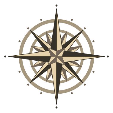 Cartoon island pirate map item, wind rose. Hand drawn symbols in engraved style of vector illustration isolated on white background.