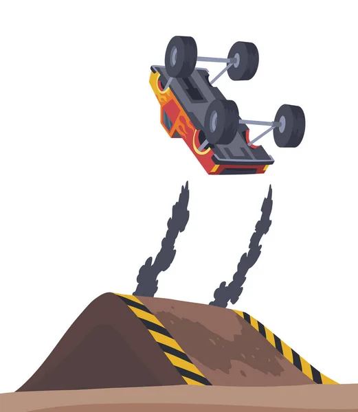 Jumping Monster Truck Show Bright Colorful Cartoon Auto Big Wheels — Vetor de Stock