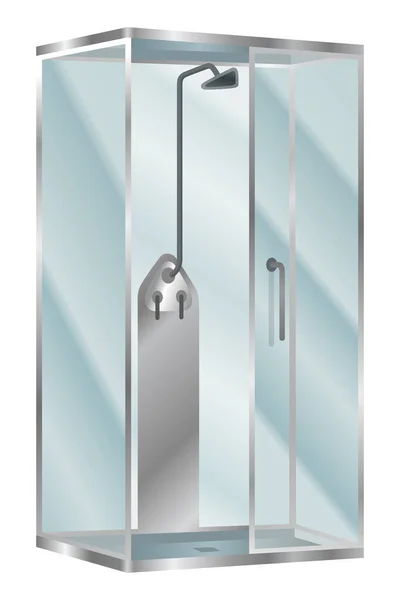 シャワーキャビン バスルームのインテリアのためのエレガントなバスルーム要素 透明なガラスドアとモダンなシャワーシステムを備えた現実的なベクトルキャビン — ストックベクタ