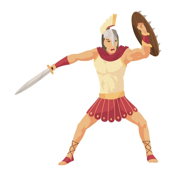 Gladiatore Che Combatte Guerriero Antico Guerriero Corazzato Romano Spettacolo Combattimento — Vettoriale Stock
