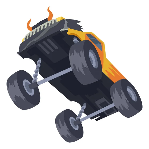 Jumping Monster Truck Show Bright Colorful Cartoon Auto Big Wheels — Stockvector