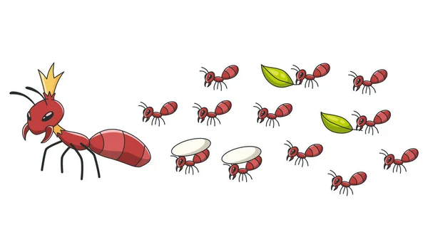 Μυρμήγκια Έντομα Του Δάσους Οικογένεια Άγριων Ζώων Κινούμενα Μυρμήγκια Βασίλισσα — Διανυσματικό Αρχείο