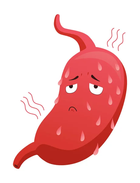 Stomach Troubles Icon Sad Suffering Sick Human Stomach Vector Flat — Stock vektor