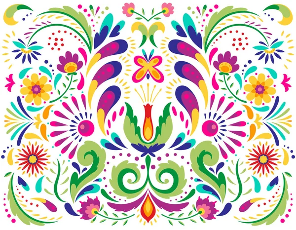 Flor Mexicana Fundo Padrão Tradicional Decoração Bordado Étnico Ornamento Textura — Vetor de Stock