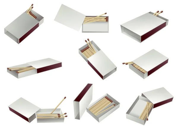 Коллекция Спичечных Коробок Открытая Спичечная Коробка Сера Деревянные Палочки Лежат — стоковый вектор
