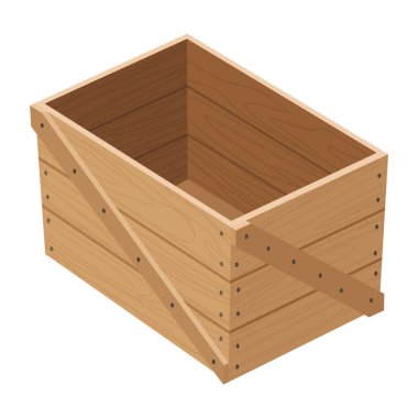 Wooden box. Retail, logistics, delivery, storage concept. Delivery container, empty parcel or shipping crates isolated vector illustration. Cargo distribution pack for food or products.