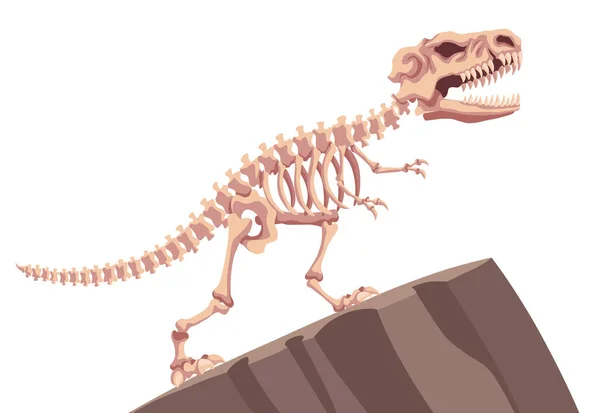 古生物学博物館の内部要素 先史時代の恐竜の骨格 化石と考古学的発見 台座の上の歴史的な遺物 ベクトル科学 — ストックベクタ