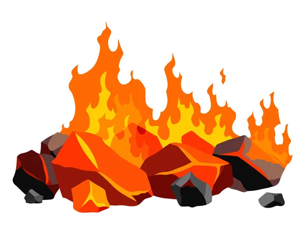 Горящий Уголь Реалистичное Яркое Пламя Куче Угля Векторная Иллюстрация Крупным — стоковый вектор