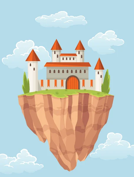 Πέταγμα Νησί Παραμύθι Κάστρο Γελοιογραφία Παλάτι Φαντασίας Πύργους Διάνυσμα Μεσαιωνικό — Διανυσματικό Αρχείο