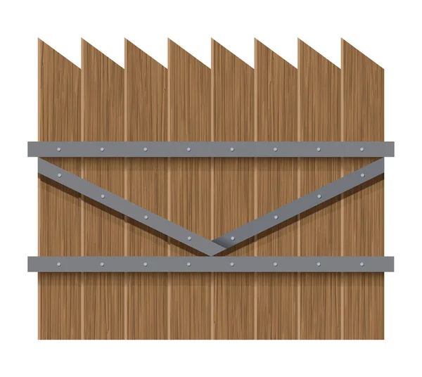 木製フェンスのデザイン 平らなスタイルで農村フェンシングボードの建設 接近中の飛行機ヤード バリア 白い背景に隔離された農場や農村の家の境界 — ストックベクタ