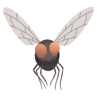 Housefly insect icon. Wildlife symbol in cartoon style. Scary insect. Graphic design element. Entomology closeup color vector illustration isolated on white background.