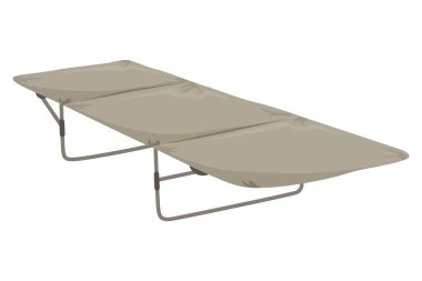 Camping bed. Folding tourist sleep equipment, outdoor travel furniture for rest. Portable recreation accessory, illustration isolated on white background.